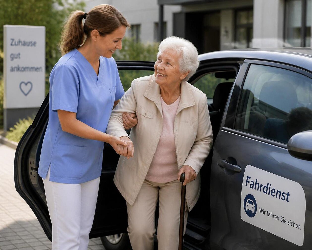 Senior steigt mit Unterstützung in ein Auto ein